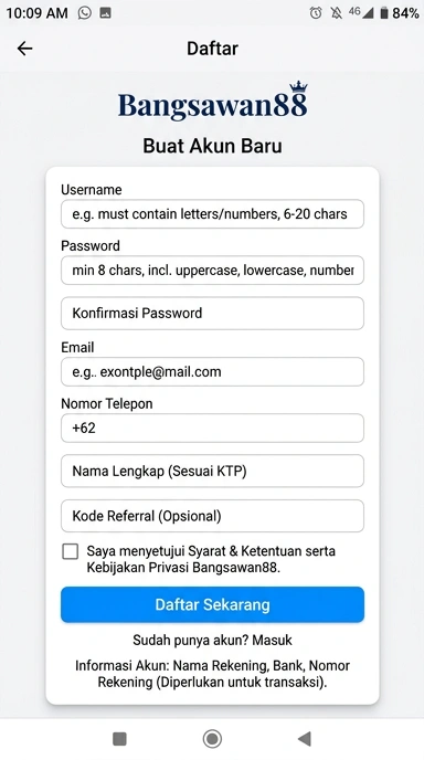 Panduan Registrasi Akun Bangsawan88 Untuk Pengguna Android